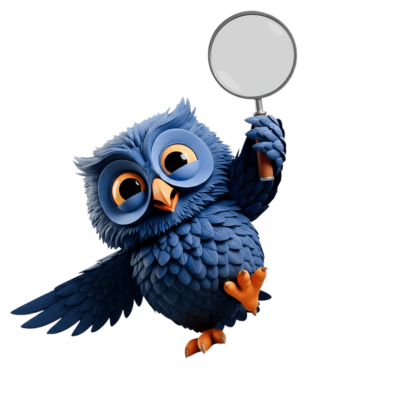 Búho Theomed con lupa